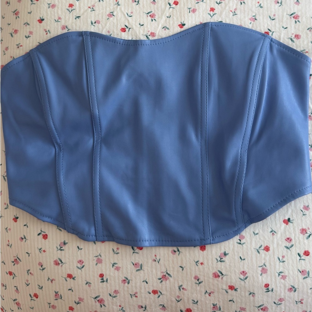 Blue Faux Leather Corset Top